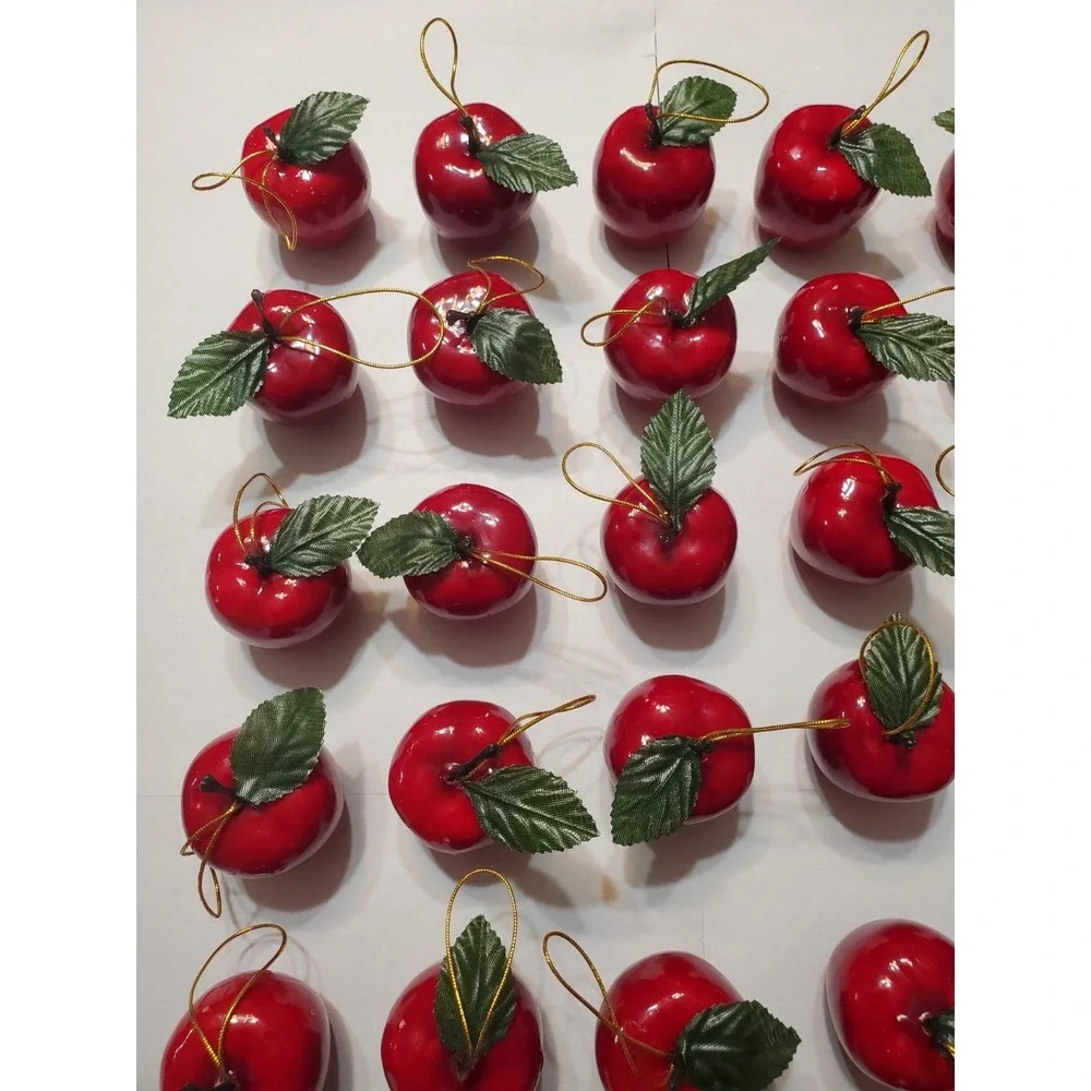 Vintage Shiny Red‎ Lacquered Apple Christmas Tree Ornaments 90s Lot Of 35